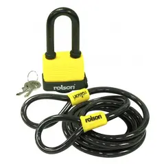 ROLSON CABLE LOCK 1.8M + 50MM PADLOCK LONG SHACKLE WATERPROOF LOCK