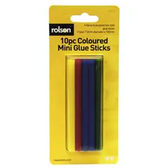 ROLSON MINI COLOUR GLUE STICKS  7.2MM D X 100MM 10/PK